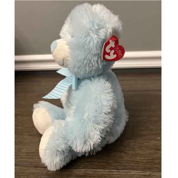 TY Pluffies My First Teddy Sweet Baby Blue Bear Plush With Swing Tag - Picture 2 of 7